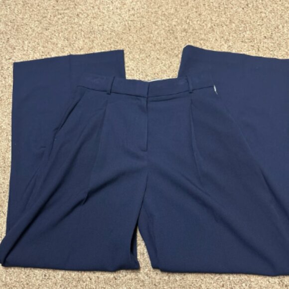 ANN TAYLOR PLEATED WIDE LEG TEXTURE DRAPE NAVY NIGHT SKY BLUE PANTS $129 14 - Picture 7 of 10